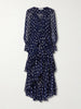 Ruffled tiered polka-dot georgette midi dress