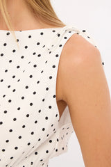 Luck & Trouble Andie Ruched Tie Top White Polka