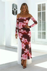 Sunbeam Sweetie Off Shoulder Mesh Maxi Dress Pink