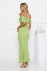 Talk Truthful Off Shoulder Mesh Maxi Dress Green
