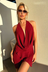 Cleo Plunge Cowl Neck Mini Dress - Burgundy