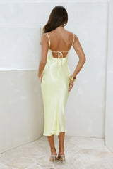 Spellbinding Satin Midi Dress Yellow
