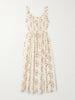 Emmaretta tie-detailed shirred floral-print organic cotton midi dress