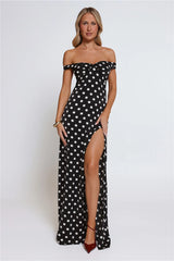 Trending Live Off Shoulder Polka Dot Maxi Dress Black
