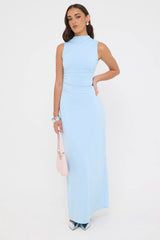 Perfect Stranger Rosewood High Neck Midi Dress Blue