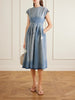 Floral-appliquéd denim midi dress