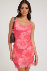 Luck & Trouble Chroma Daisy Recycled Mesh Mini Dress Red Print