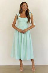 Sweetest Escape Ruched Tie Shoulder Midi Dress Mint