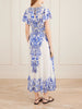 Embellished printed ruffled silk-crepe midi dress