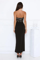 Signature Sleek Lace Strapless Maxi Dress Black