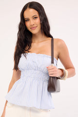 Perfect Stranger Skye Stripe Strapless Top Blue Stripe