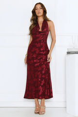 Where's My Tiara Halter Maxi Dress Burgundy