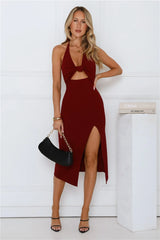 By Invite Only Halter Midi Dress Maroon