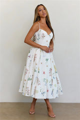 In Full Bloom Floral Corset Midi Dress White