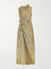 Demetria asymmetric ruffled metallic taffeta midi dress