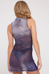 Neovision Liquid Universe Mesh Mini Dress Grey Print