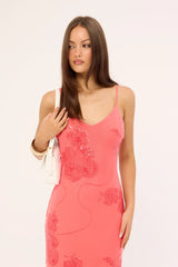 Luck & Trouble Riviera Sequin Slip Maxi Dress Coral