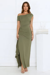 Effortlessly Irresistible Off Shoulder Maxi Dress Green