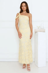 Velour Glow One Shoulder Maxi Dress Yellow