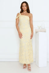 Velour Glow One Shoulder Maxi Dress Yellow
