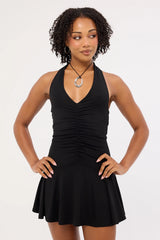 Luck & Trouble Brioni Ruched Halter Mini Dress Black