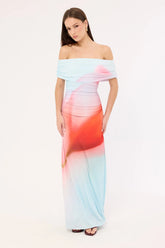 Perfect Stranger Yasmin Off Shoulder Maxi Dress Red Print
