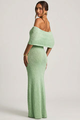 Bouclé Off-Shoulder Maxi Dress in Mint