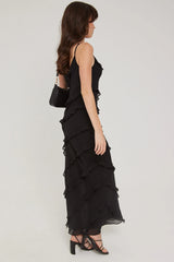 Perfect Stranger Chiffon Ruffle Maxi Dress Black