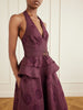 Belted broderie anglaise-trimmed linen and cotton-blend peplum midi dress