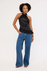 Luck & Trouble Alexa Lace Halter Top Black