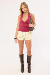 Perfect Stranger Cruz Stretch Halter Top Raspberry
