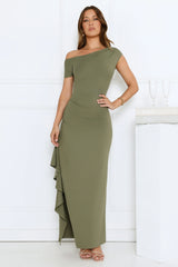 Effortlessly Irresistible Off Shoulder Maxi Dress Green