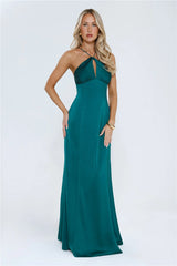Gleam Dream Satin Maxi Dress Emerald
