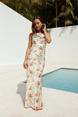 Flowers In Her Hair Satin Maxi Dress Print
