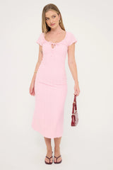 Luck & Trouble Dala Stretch Broderie Midi Dress Pink