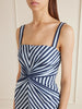 Striped ruched cotton-blend midi dress