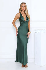 Evening Shine Satin Maxi Dress Green