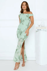 Studio Flora Mesh Off The Shoulder Maxi Dress Sage