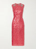 Crystal-embellished sequined satin midi dress