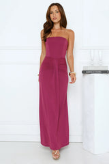 Rose Serenade Strapless Maxi Dress Plum