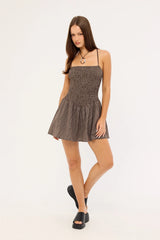 Rusty Mimi Smocked Mini Dress Java Plaid