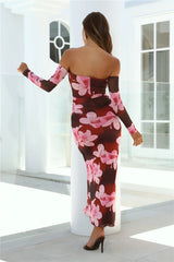 Sunbeam Sweetie Off Shoulder Mesh Maxi Dress Pink