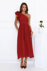 Find Out One Shoulder Midi Dress Wine