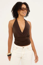 Luck & Trouble Izzy Jersey Halter Top Brown
