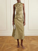 Demetria asymmetric ruffled metallic taffeta midi dress