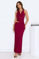 Bloomlit Nights Halter Maxi Dress Red