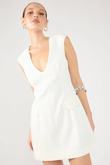 Perfect Stranger Luca V Neck Tailored Mini Dress Cream