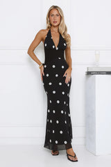 Polka Dot Parade Halter Maxi Dress Black