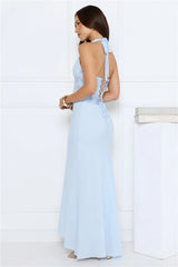 Silver Lining Love Halter Maxi Dress Blue
