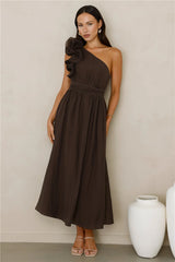 Find Out One Shoulder Maxi Dress Brown